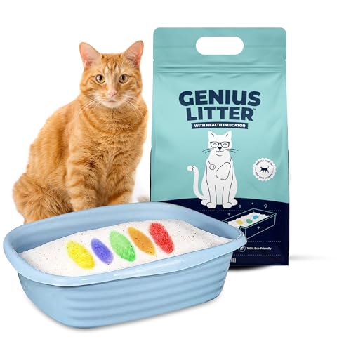 Genius Cat Litter with 5-Color Health Indicator, Non Clumping Lightweight Silica Gel Crystals (6 lbs) | As Seen on Shark Tank | Genius Litter | Alpha Paw