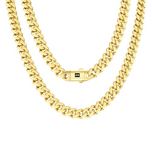 Nuragold 10k Yellow Gold 9mm Royal Monaco Miami Cuban Link Chain Necklace, Mens Jewelry Fancy Box Clasp 18' 20' 22' 24' 26' 28' 30'