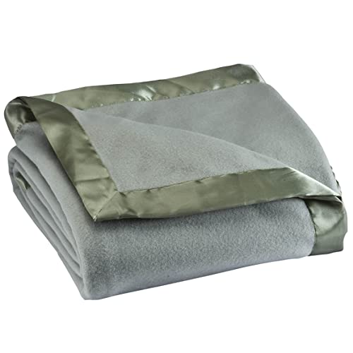OakRidge Satin Fleece Blanket, Full/Queen, Twin or King Size – 100% Polyester Lightweight Fabric and Cozy Satin Binding Edges in Tightly Folding Travel Blanket, Sage