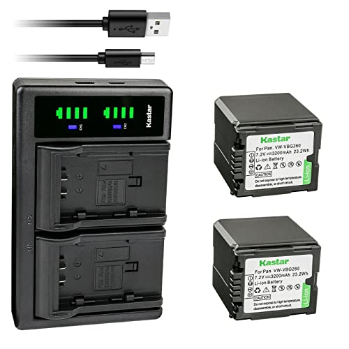 Kastar 2-Pack VW-VBG260 Battery and LTD2 USB Charger Replacement for Panasonic AG-HMC70, AG-HMC70U, AG-HMC73MC, AG-HMC80, AG-HMC83MC, AG-HMC150, AG-HMC151E, AG-HMC153MC, AG-HMC155, AG-HMR10