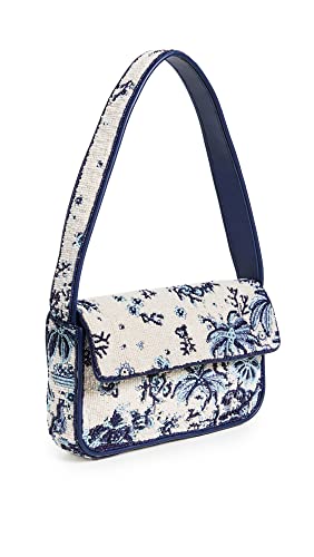 STAUD Women's Tommy Beaded Bag, Toile De Pup, Blue, Floral, Off White, One Size