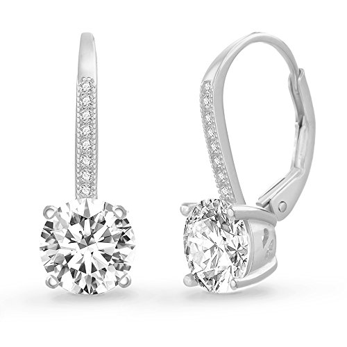 Lesa Michele Rhodium Plated 925 Sterling Silver 3 Cttw Cubic Zirconia Drop Leverback Bridal Earrings for Women Imitation April Birthstone White