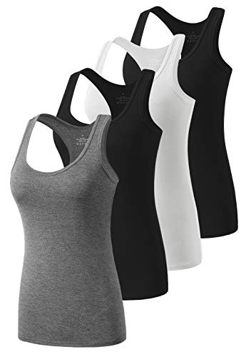 Star Vibe Racerback Workout Tank Tops for Women Basic Athletic Tanks Yoga Shirt Sleeveless Exercise Tops 4 Pack Black White Black Gray XL