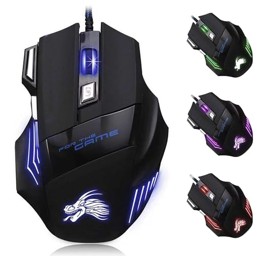 LUMINANEST Wired Gaming Mouse 3200 DPI 7 Buttons USB Optical Ergonomic LED Breathing Fire Button Corded Computer Mouse for PC Mac Laptop Desktop Windows 10/8/7, Black