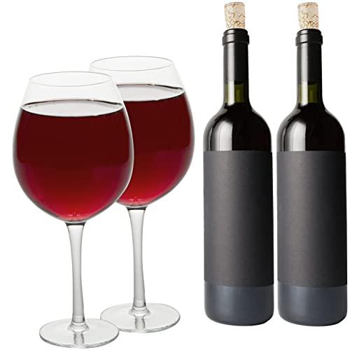 Extra Large Wine Glasses (2 Pack) - 33.5 oz per Giant Glass - Holds a Full Bottle of Wine Each - Oversized Fun Glassware for Bachelorettes, Birthdays & College - Jumbo Glasses for Cocktail Parties