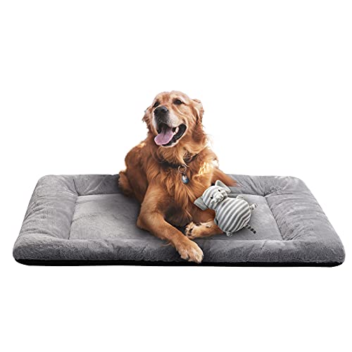 VERZEY Crate Pad for Large Dogs Fit Metal,Ultra Soft Bed Washable & Anti-Slip Kennel Pad for Dogs Cozy Sleeping Mat,Gray 42inch