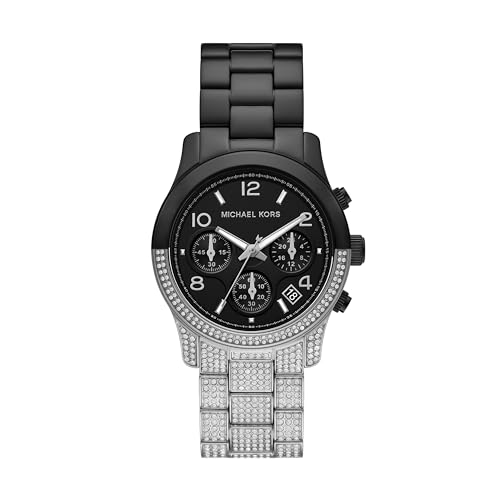 Michael Kors Women's Runway Chronograph Silver and Black Two-Tone Stainless Steel Bracelet Watch (Model: MK7433)