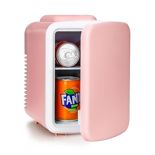Simple Deluxe Mini Fridge, 4L/6 Can Portable Cooler & Warmer Freon-Free Small Refrigerator Provide Compact Storage for Skincare, Beverage, Food, Cosmetics, Pink New