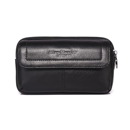 Leather Waist Belt Bag for Men Classic Side Fanny Pack Hip Bum Purse Smartphone Pouch for Travel Casual Formal Model 2-Horizontal Black