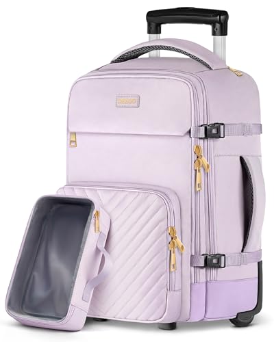 DEEGO Rolling Backpack for Women, 17.3 inch Travel Backpack with Wheels for Adult, Large Wheeled Backpack with Toiletry Bag, College Roller Travel Backpack Carry on Luggage for Work Business, Purple