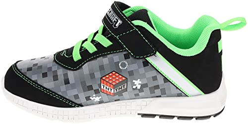 Minecraft Shoes for Boys, Light-Up Sneakers with Adjustable Strap, Green/Black, Size 1 Big Kid
