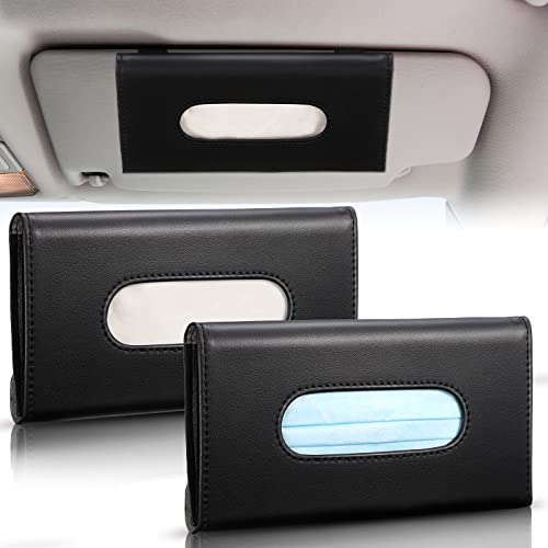 2 Pcs Car Tissue Mask Holder Sun Visor Car Napkin Holder PU Leather Car Tissue Box Hanging Tissue Dispenser for Car Tissue Case Holder for Car Vehicle Backseat Interior Accessories (Black)