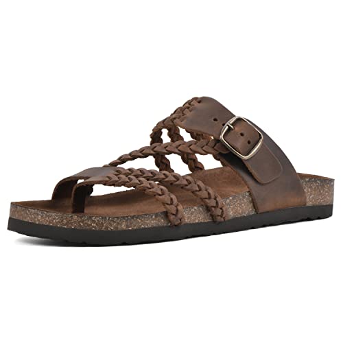 WHITE MOUNTAIN Women's Hayleigh Footbed Sandal, Brown/Leather, 8 M
