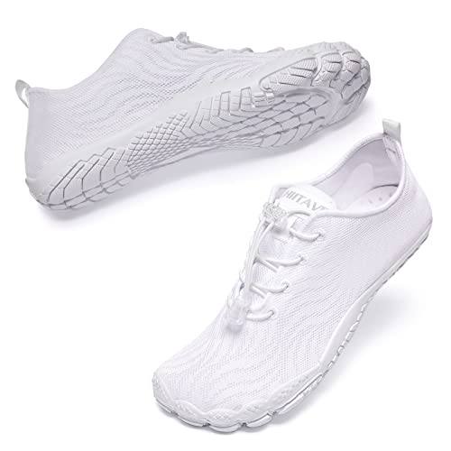 HIITAVE Women Water Shoes Quick Dry Barefoot Aqua Sport Shoes for Walking Swim Surf Pool Hiking Diving White 7.5 M US Women