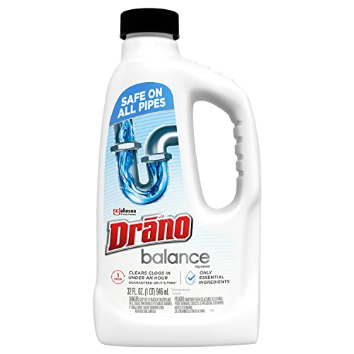 Drano Balance Drain Clog Remover and Cleaner, Non-Corrosive Formula, Safe on All Pipes and Septic Tanks, Formulated Using Only Essential Ingredients, 32 Fl Oz