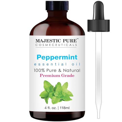 MAJESTIC PURE Peppermint Essential Oil | 100% Natural and Pure Peppermint Oil | Premium Grade Essential Oils for Diffusers, Skin, Massage, Spray, Garden | 4 fl oz