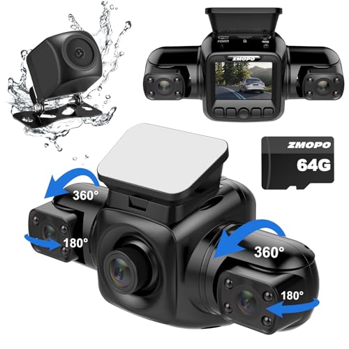 ZMOPO 4 Channel Dash Cam Front and Rear Inside Left Right FHD 1080P Dash Camera for Cars, Built-in WiFi, Free 64GB Card