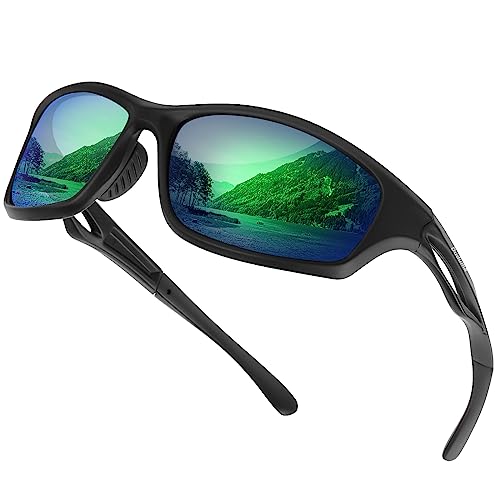 Duduma Polarized Sports Sunglasses for Men Women Running Cycling Fishing Golf Driving Shades Sun Glasses Tr90 (black matte frame with Green lens)