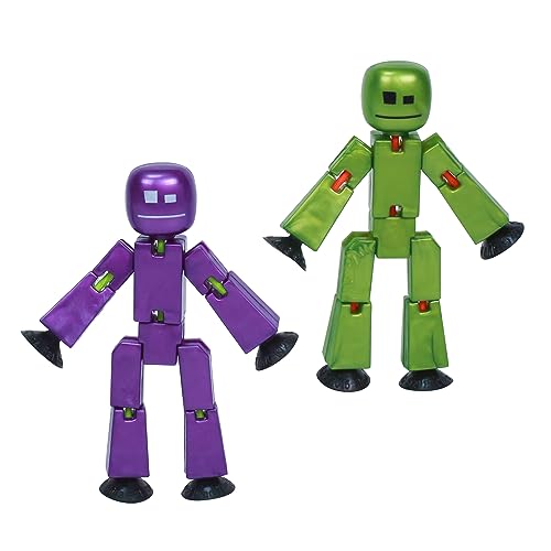 Zing StikBot Dual Pack - Includes 2 StikBots - Collectible Action Figures and Accessories, Stop Motion Animation, Ages 4 and Up (Metal Eggplant+Metal Olive)