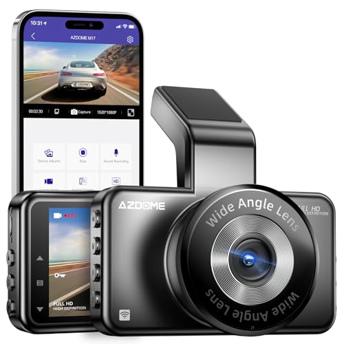 AZDOME M17 WiFi Dash Cam, FHD 1080P Car Driving Recorder, 3' Screen Dashboard Camera 150° Wide Angle, Smart Dash Camera with Driving Assistant ADAS, G-Sensor Loop Recording Night Vision Parking Mode