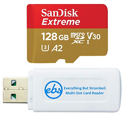 SanDisk 128GB Micro Extreme Memory Card for Samsung Phone Works with Galaxy S20, S20+, S20 Ultra, S20 Fan Edition (SDSQXA1-128G-GN6MN) Bundle with (1) Everything But Stromboli SD & MicroSD Card Reader