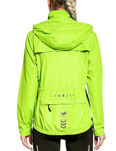 FitsT4 Sports Women's Cycling Running Jackets Lightweight Windproof Bike Windbreaker Reflective with Hood Fluorescent Yellow Size XL
