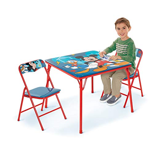 Mickey Mouse Activity Folding Table & Chair Sets For Childrens – Includes 2 Kid Chairs with Non Skid Rubber Feet & Padded Seats – Sturdy Metal Construction
