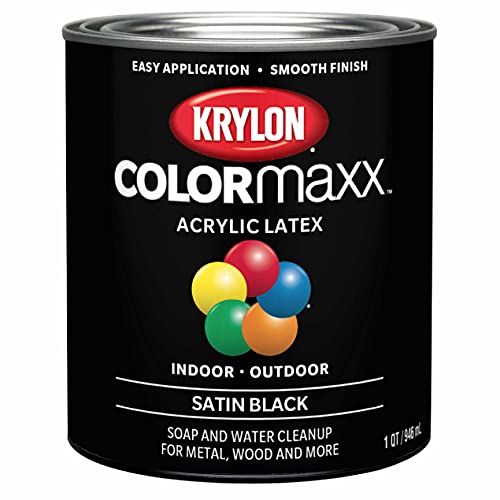 Krylon K05613007 COLORmaxx Acrylic Latex Brush On Paint for Indoor/Outdoor Use, ½ Pint, Satin Black