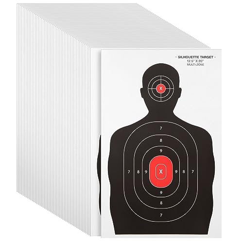 Juvale 50 Pack Paper Shooting Targets for Range, Bulk for Hunting, Handguns, Pistols, Rifles, Silhouette with Red Bullseye (14x22 in)