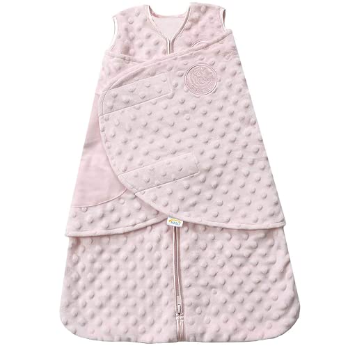 HALO Sleepsack Plush Dot Velboa Swaddle, 3-Way Adjustable Wearable Blanket, TOG 3.0, Pink, Newborn, 0-3 Months