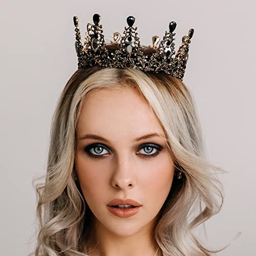 AW BRIDAL Baroque Crowns for Women Queen Crown Gothic Tiara Crystal Crown for Women, Princess Tiara for Girls Vintage Tiara for Halloween Costume Party Prom (Black)