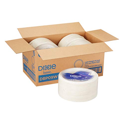 Dixie Basic 8.5' Light-Weight Paper Plates by GP PRO (Georgia-Pacific), White, DBP09W, 500 Count (125 Plates Per Pack, 4 Packs Per Case)