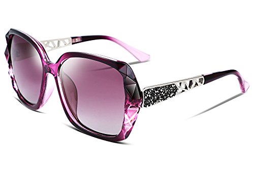 FEISEDY Polarized Women Square Sunglasses Sparkling Composite Shiny Frame B2289