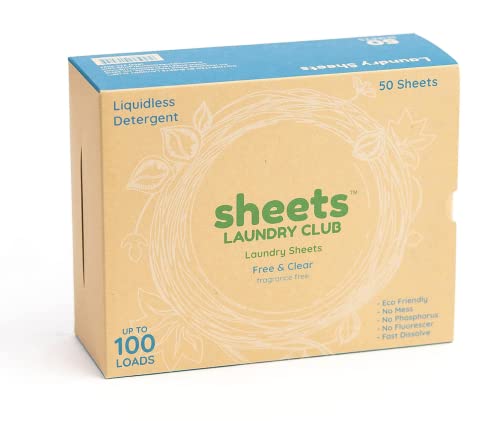 Sheets Laundry Club - US Veteran Owned Company - Laundry Detergent - (Up to 100 Loads) 50 Sheets - Unscented - No Plastic Jug - New Liquid-Less Technology - Lightweight - Easy To Use -