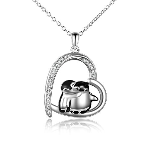 Penguin Necklace Penguin Gifts 925 Sterling Silver Hugging Penguins Cute Animal Christmas Jewelry for Women Sister Mom Mother