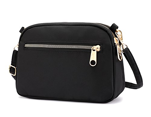 Collsants Small Crossbody Purse Mini Nylon Travel Shoulder Bag Multi Zipper Pockets (Black)