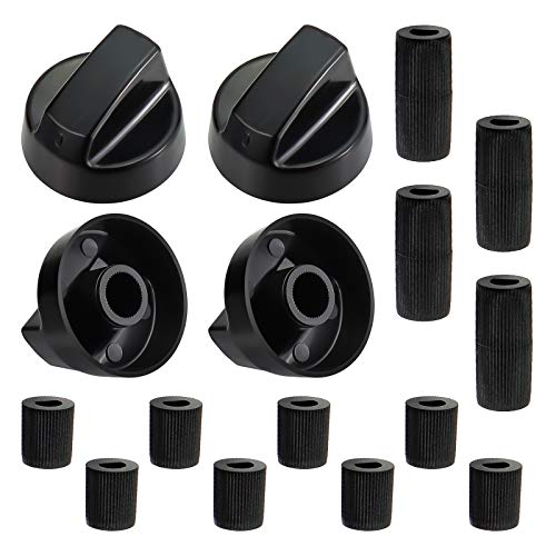 Blutoget 4 Pack Black Universal Control Knobs with 12 Adapters - Compatible for Oven Stove Range - Universal Stove Knobs - Wide Range of Availability
