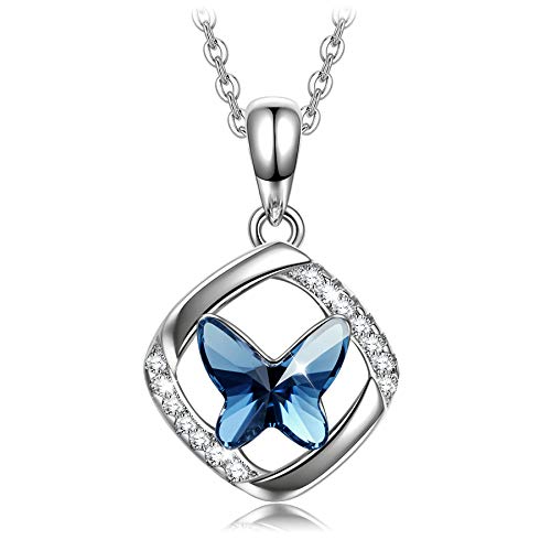 ANGEL NINA Butterfly Necklace for Women Sterling Silver Pendent Crystal Hypoallergenic Women Jewelry Birthday Gifts for Women Mothers Day Christmas Gift for Her Wife Daughter Blue