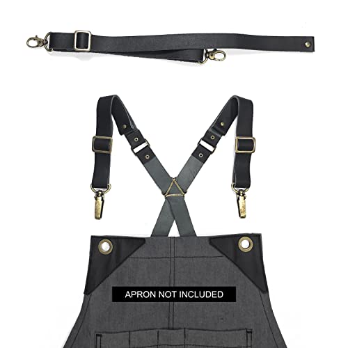 Under NY Sky Real Leather Strap for Apron - Cross Shoulder & Waist Set (Black)