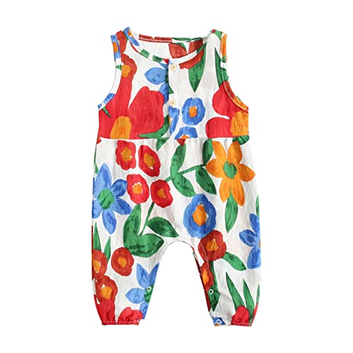 ZHICHUANG Kids Girls Floral Jumpsuit Romper Infant Girls Colorful Cartoon Floral Cotton Baby Long Climb