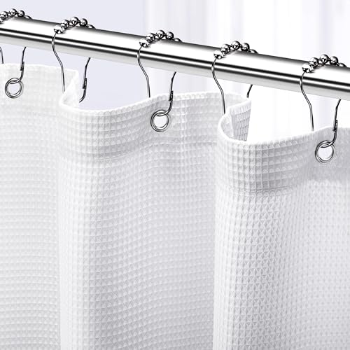 NEATERIZE Shower Curtain White - Hotel Style Shower Curtains for Bathroom with Waffle Design, 72x72 Inches - White Fabric Shower Curtain - Cortinas de Baño Elegantes