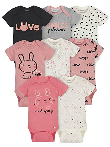 Onesies Brand Baby Girl's 8-Pack Short Sleeve Mix & Match Bodysuits, Cuddles & Love Bunny, 3-6 Months