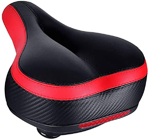 Tonbux Comfortable Bicycle Seat, Bike Seat Replacement with Dual Shock Absorbing Ball Wide Bike Seat Memory Foam Bicycle Gel Seat with Mounting Wrench (Red with Reflective Sticker)