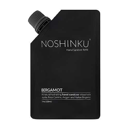 Noshinku - Hand Sanitizer Spray Refill Pouch for Hand Sanitizer Spray Bottles, Moisturizing Hand Sanitizer Refill, Natural Sanitizer Refill with 70% Sugarcane-Derived Alcohol, 100 mL, Bergamot