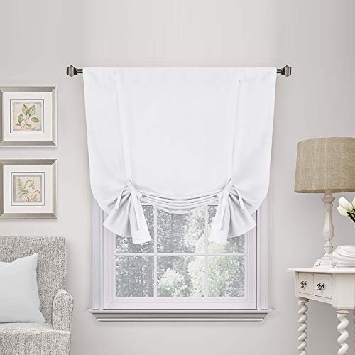 H.VERSAILTEX Pure White Curtain Thermal Insulated Tie Up Window Shade Light Blocking Curtains for Bathroom, Rod Pocket Panel- 42in Wide by 63in Long