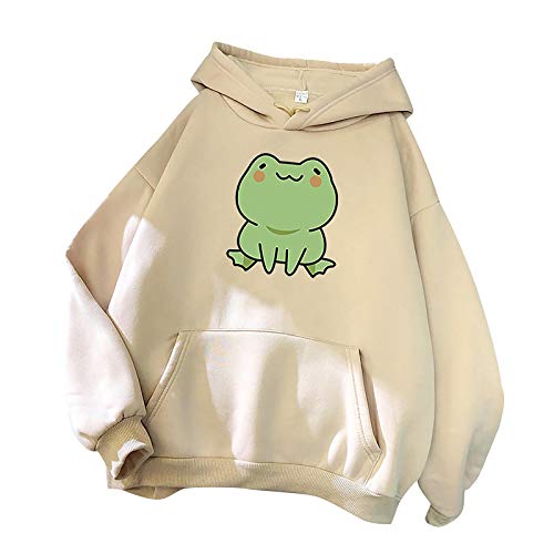 NaRHbrg Women Lovely Hoodies, Women's Teen Girls Cute Frog Hoodie Sweatshirts Loose Pullover Tops Shirts Khaki