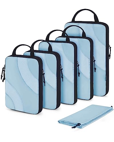 BAGSMART Compression Packing Cubes for Travel, 6 Set Travel Packing Cubes for Suitcases, Compression Suitcase Organizers Bag Set & Travel Cubes for Luggage, Lightweight Packing Organizers Sky Blue
