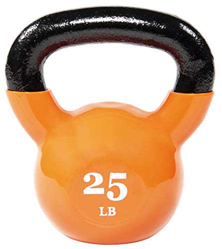 Signature Fitness All-Purpose Color Vinyl Coated Solid Cast Iron Kettlebell Weight, 25lbs