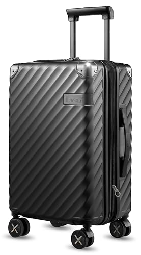 LUGGEX Carry On Luggage 22x14x9 Airline Approved - 35L Polycarbonate Expandable Hard Shell Suitcase with Spinner Wheels (Black, 20 Inch)