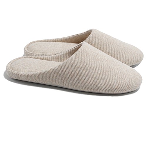 ofoot Women's Indoor Slippers,Memory Foam Washable Cotton Non-Slip Home Shoes(3-Light-Beige,US 11-12)